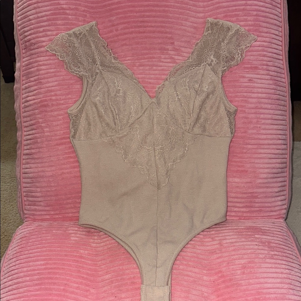 Entro Beige and Pink Lace Bodysuit